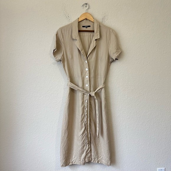 Quince Dresses & Skirts - NWOT QUINCE Short-Sleeve 100% Linen Shirt Dress Belted in Driftwood